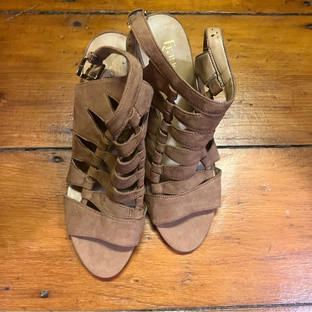 Franco Sarto Grady cognac block heel cutout design straps women’s size 10 EUC